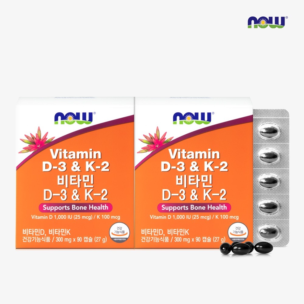 NOW Foods Vitamin D3 & K2, 90 capsules, 2 packs