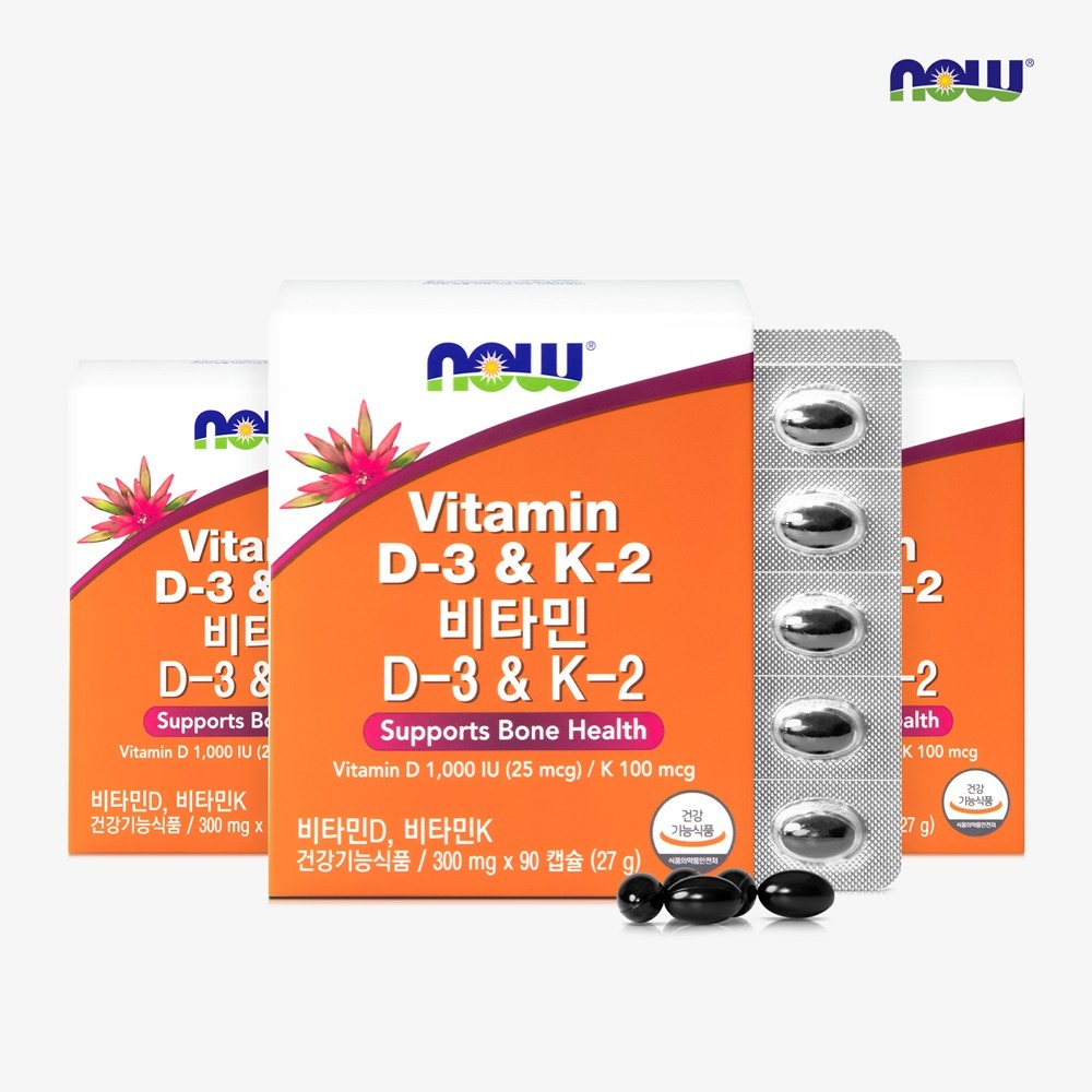 NOW Foods Vitamin D3 & K2, 90 capsules, 3 packs