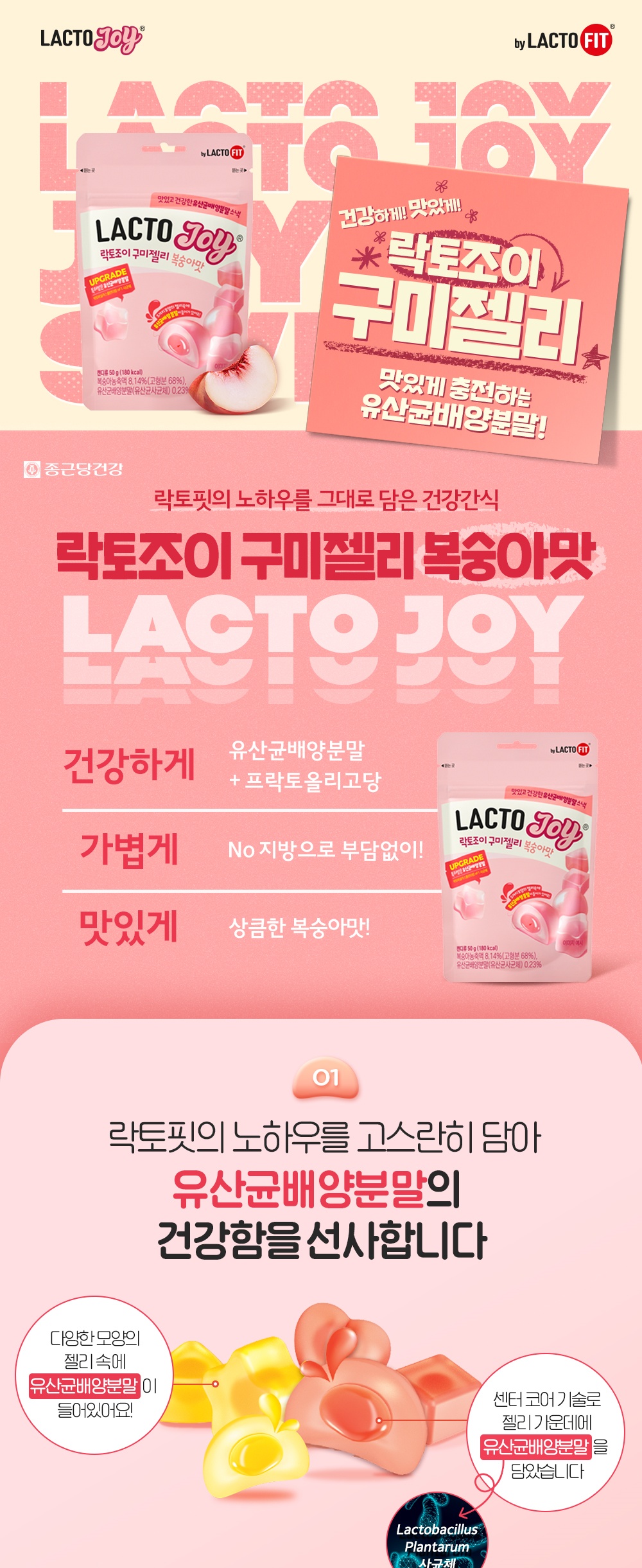 Lacto-Fit Lactobacillus Gummy Jelly, Peach Flavor, 10 sticks (500g)