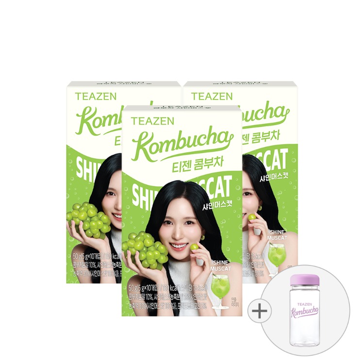 Teazen Комбуча Шайн Мускат, 10 стиков, 3 упаковки + бутылка