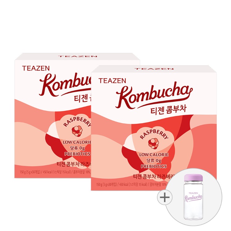 Teazen Kombucha Raspberry, 30 стиков, 2 упаковки с бутылкой