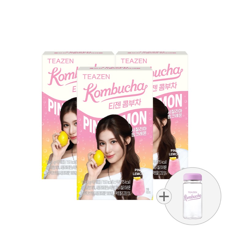 Teazen Комбуча Розовый лимон, 10 палочек x 3 коробки с бутылкой
