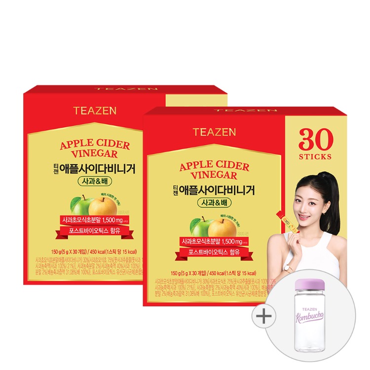 Teazen яблочный уксус яблоко и груша, 30 стиков, 2 упаковки + бутылка