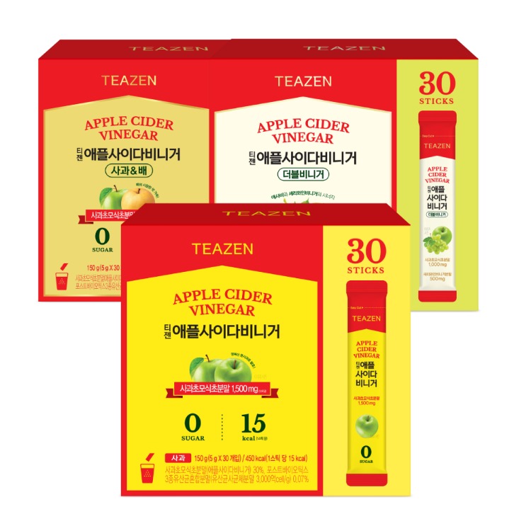 Teazen яблочный уксус 3 вкуса 30 стиков, 3 упаковки