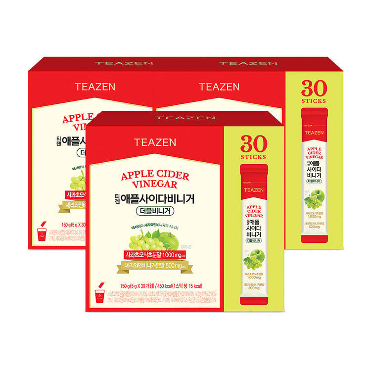 Teazen яблочный уксус двойной ферментации, 30 стиков, 3 упаковки