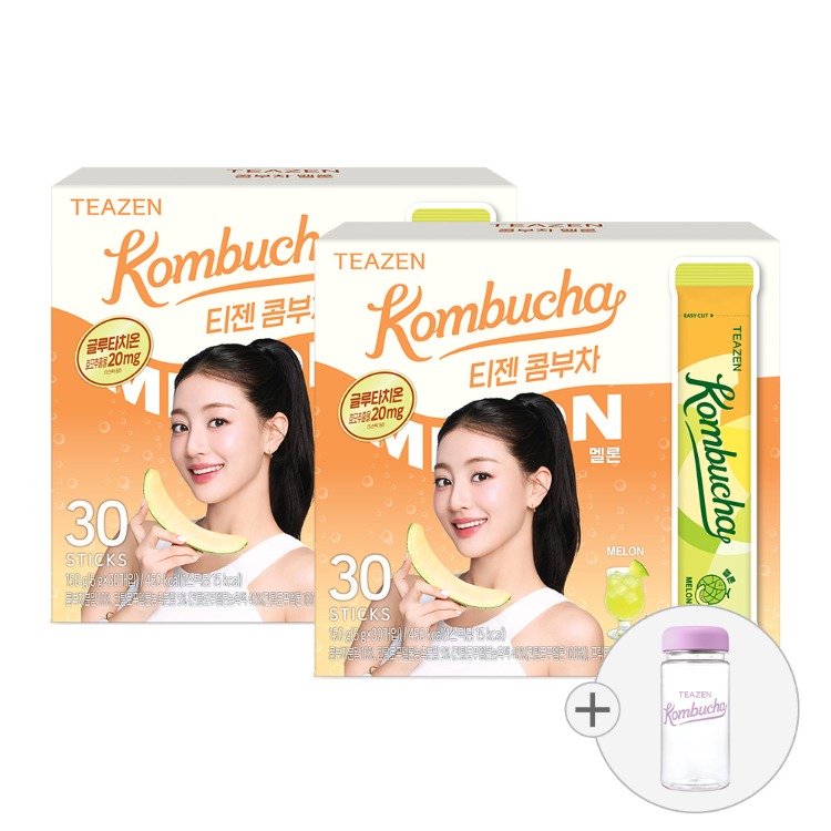 Teazen Kombucha Melon, 30 стиков, 2 упаковки + бутылка