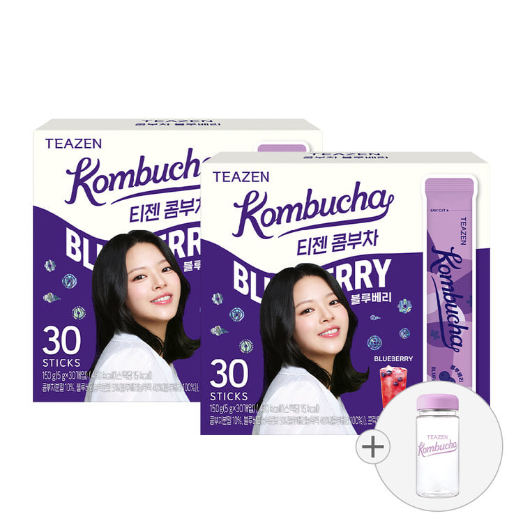 Teazen Комбуча Черника, 30 стиков, 2 упаковки + бутылка