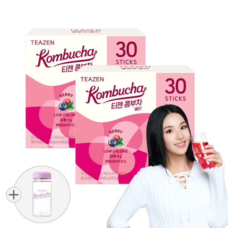 Teazen Kombucha Berry 30 стиков, 2 упаковки + бутылка