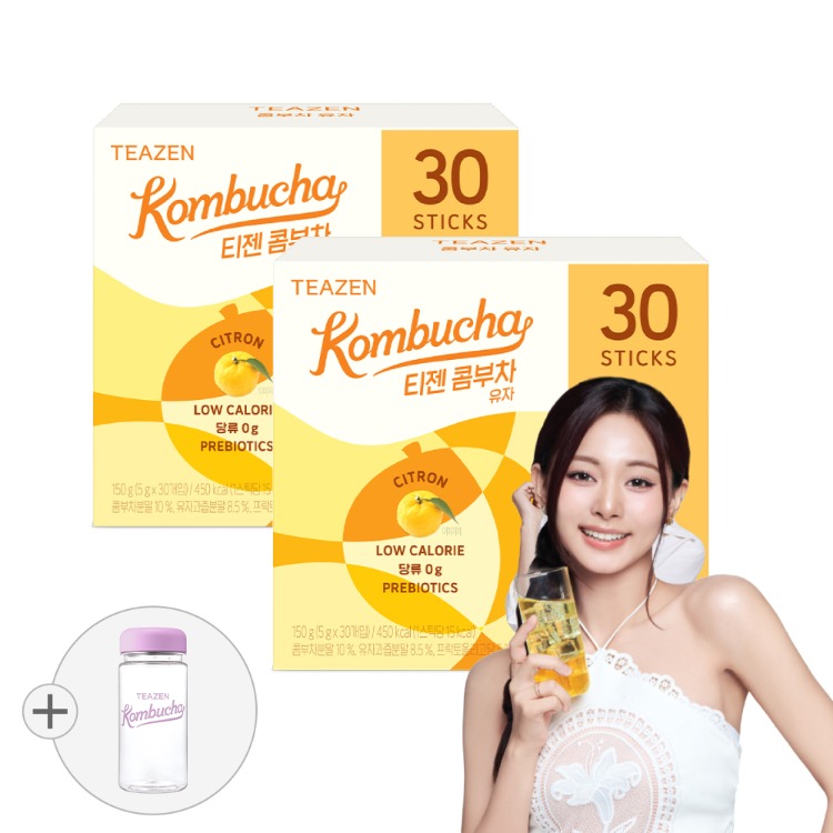 Teazen Kombucha Yuzu 30 стиков, 2 упаковки + бутылка